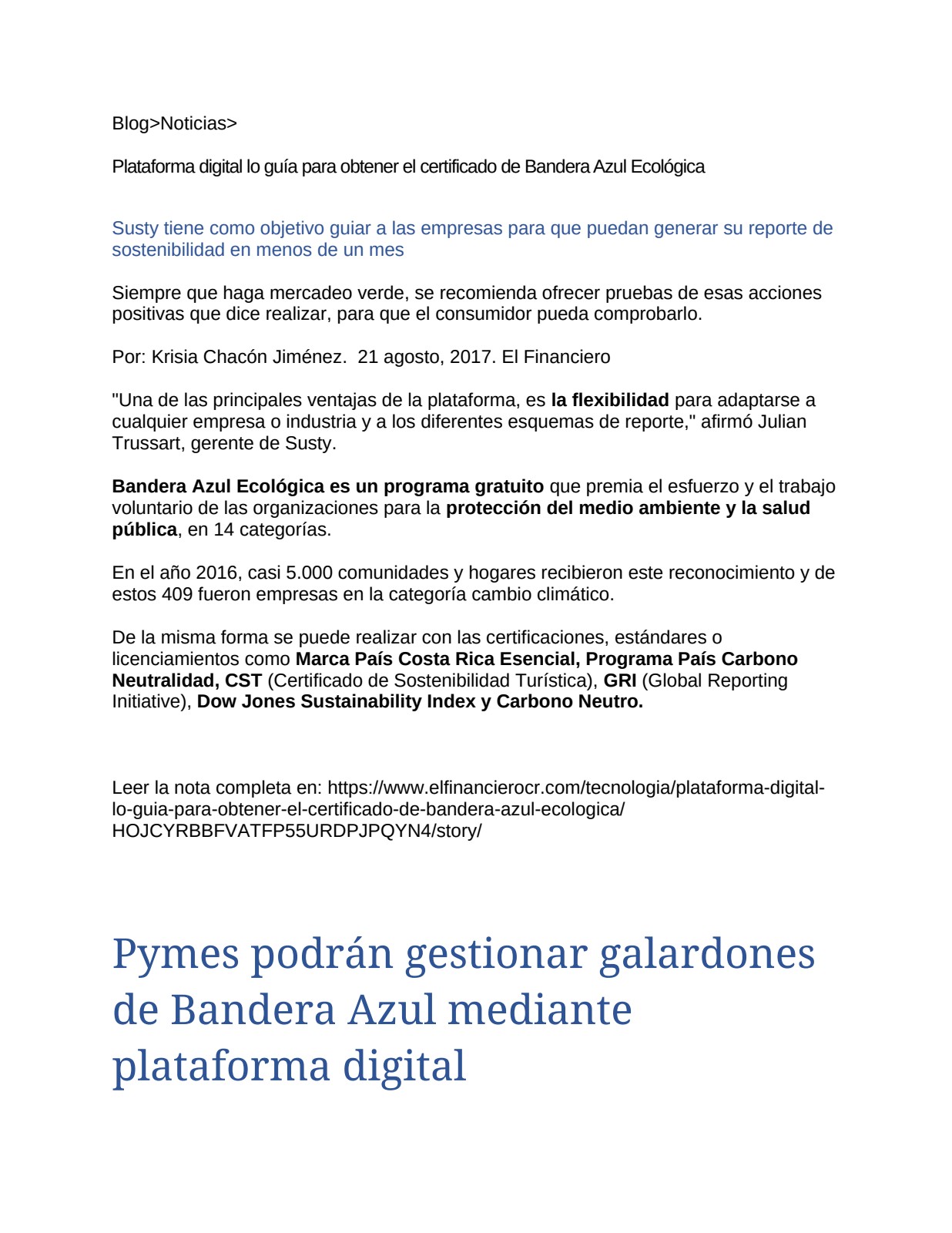Plataforma digital Bandera Azul Ecológica
