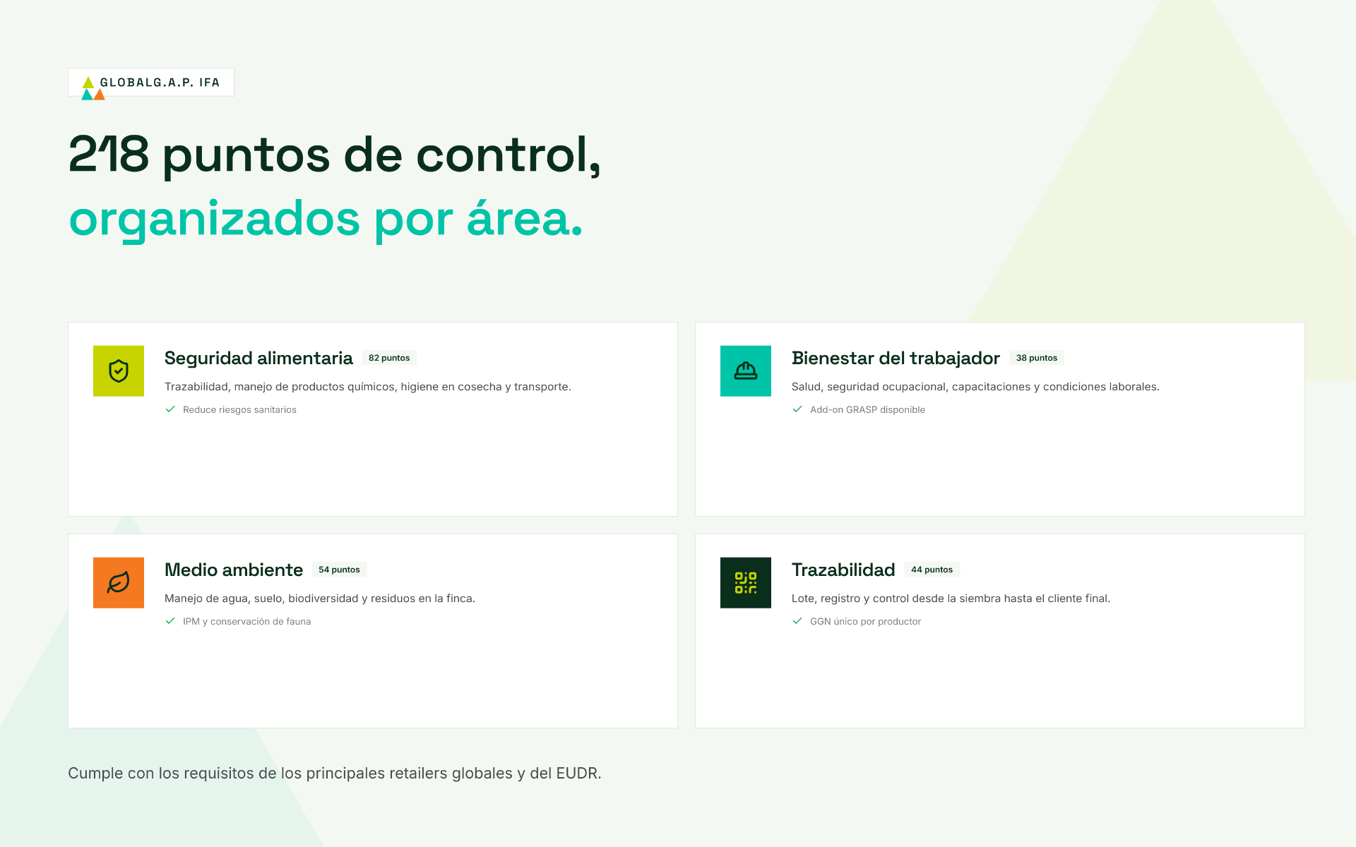 Áreas de control GLOBALG.A.P. IFA: seguridad alimentaria, bienestar, medio ambiente y trazabilidad