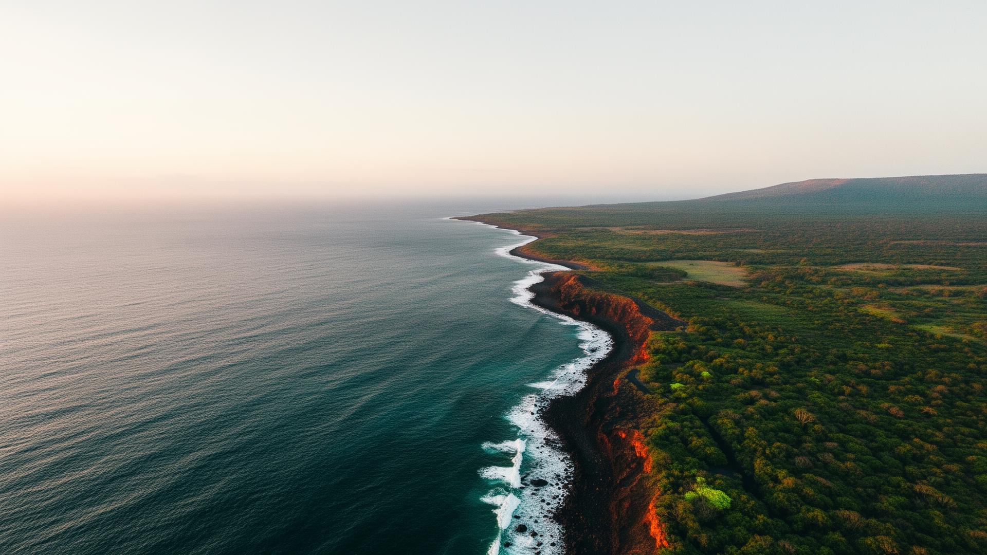 Latin American volcanic coastline at dawn
